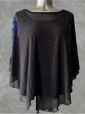 ✅ Plus Size Black Sparkle Overlay Woman Top